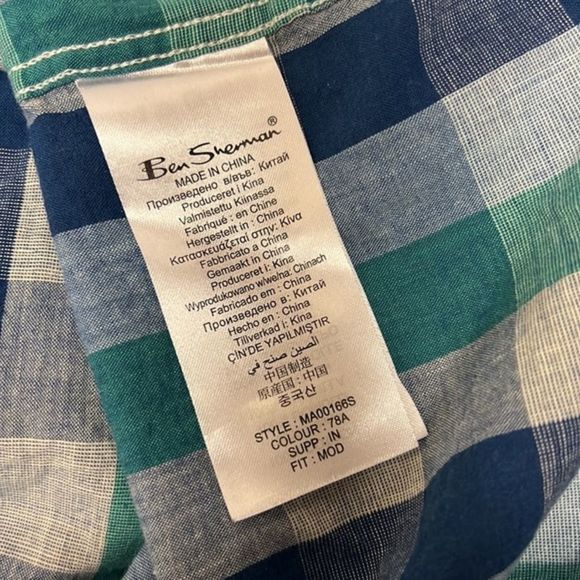 Ben Sherman Blue / Green Plaid Button Down Short Sleeve Shirt - Picture 7 of 10